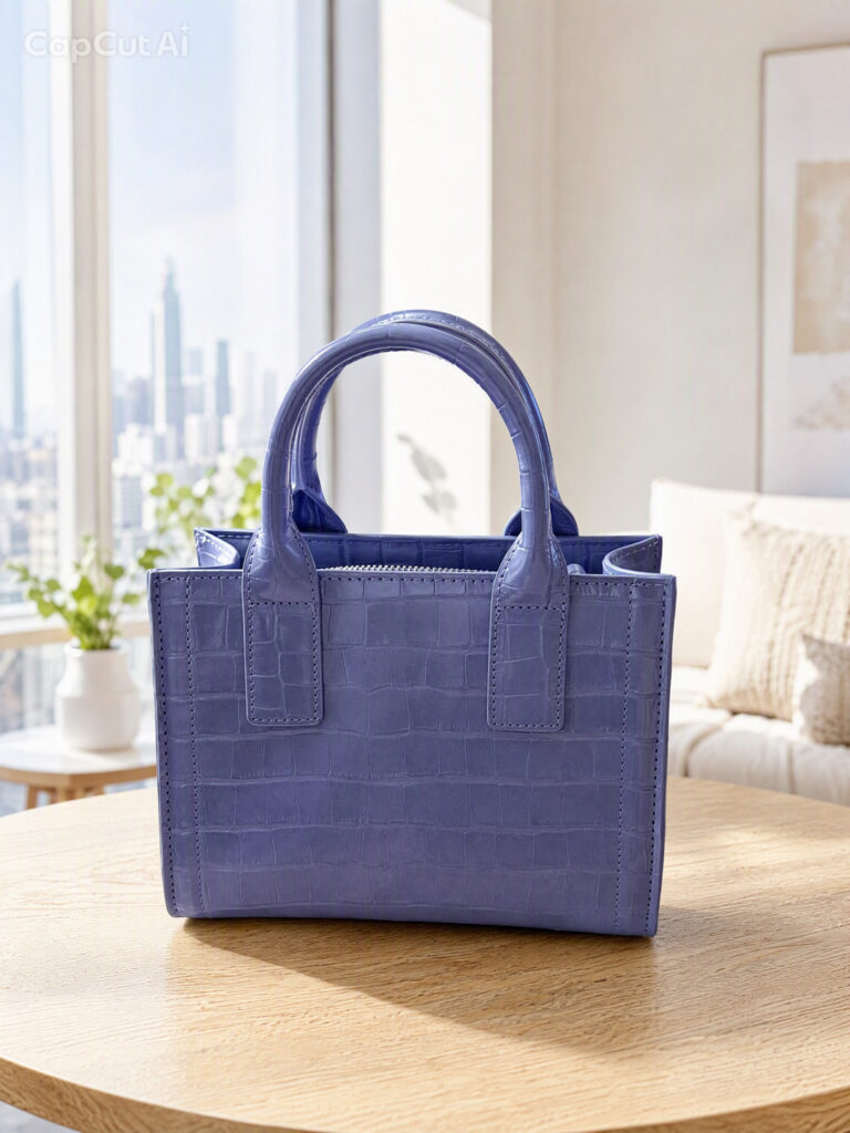 Purple handbag with crocodile print